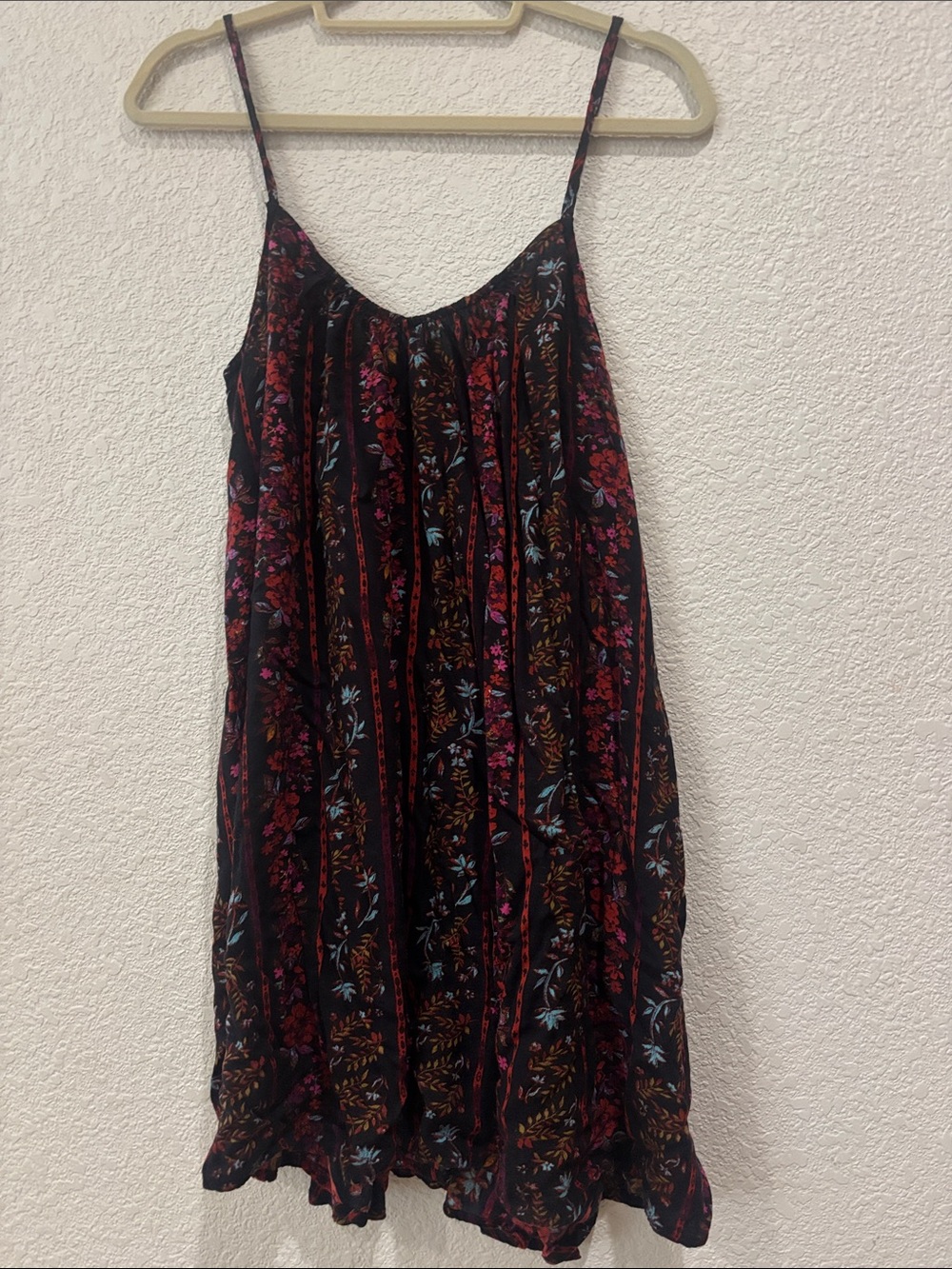 Volcom Black Floral Mini Dress with Pink and Blue Accents